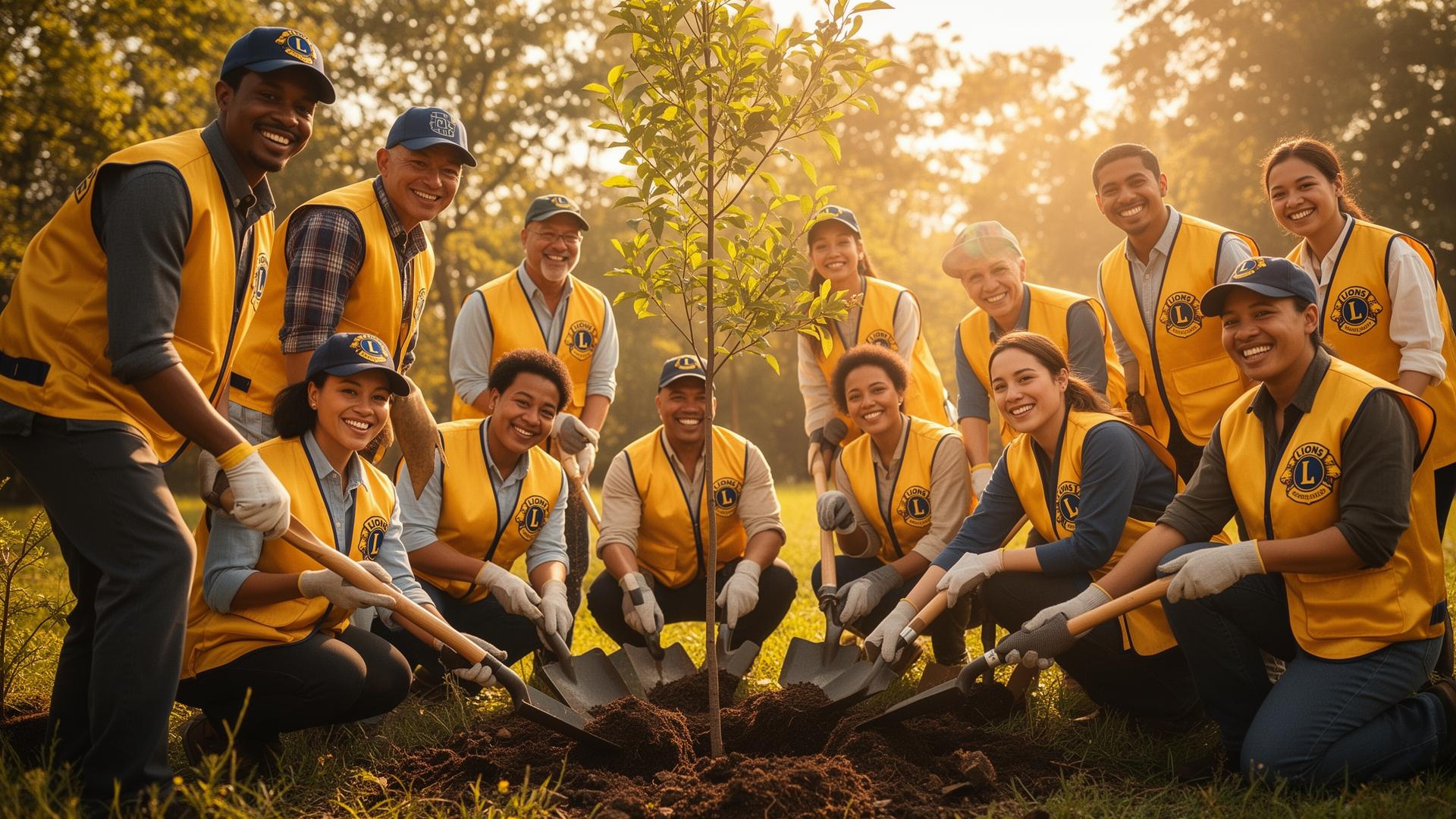 Lions Club volunteers planting trees together
